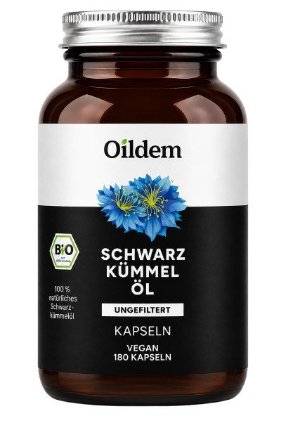 Oildem - Schwarzkümmelöl · Bio · Ungefiltert · 180 Kapseln